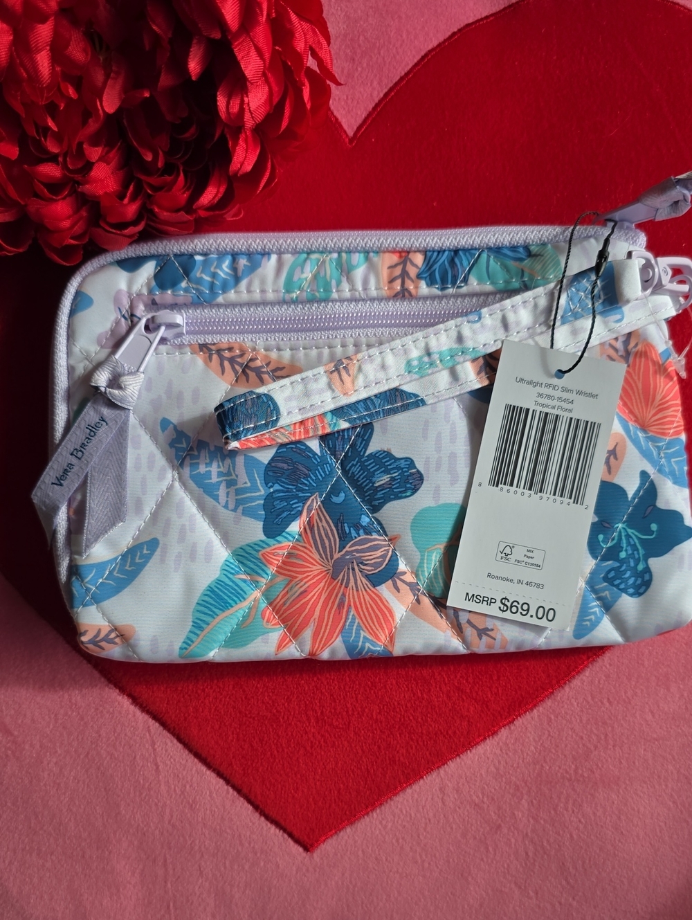 Vera Bradley Ultralight Slim Tropical Floral Quilted Wristlet